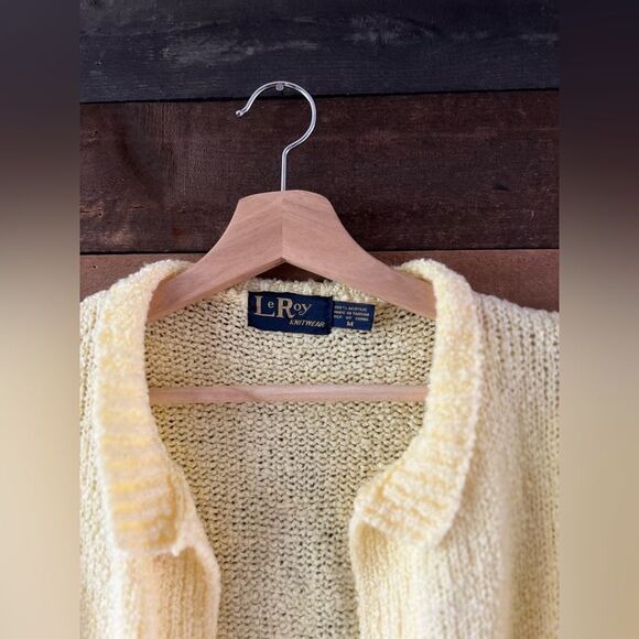Vintage LeRoy Knitwear Acrylic Open Front Short Sleeve Yellow Cardigan - Picture 12 of 13